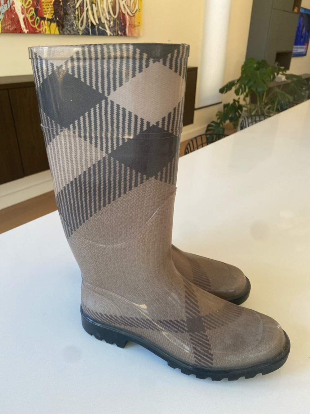 Plaid Pattern Burberry Rain Boots